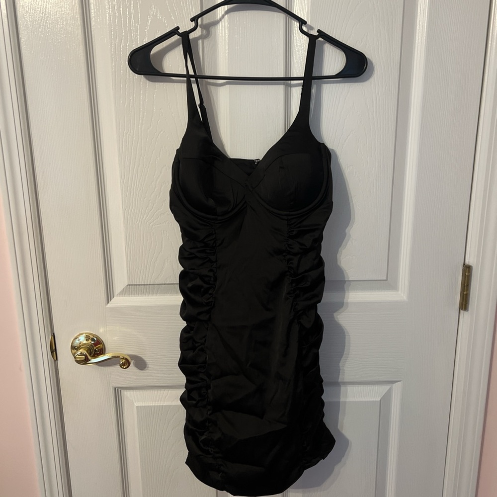 Oh Polly Black Satin Dress